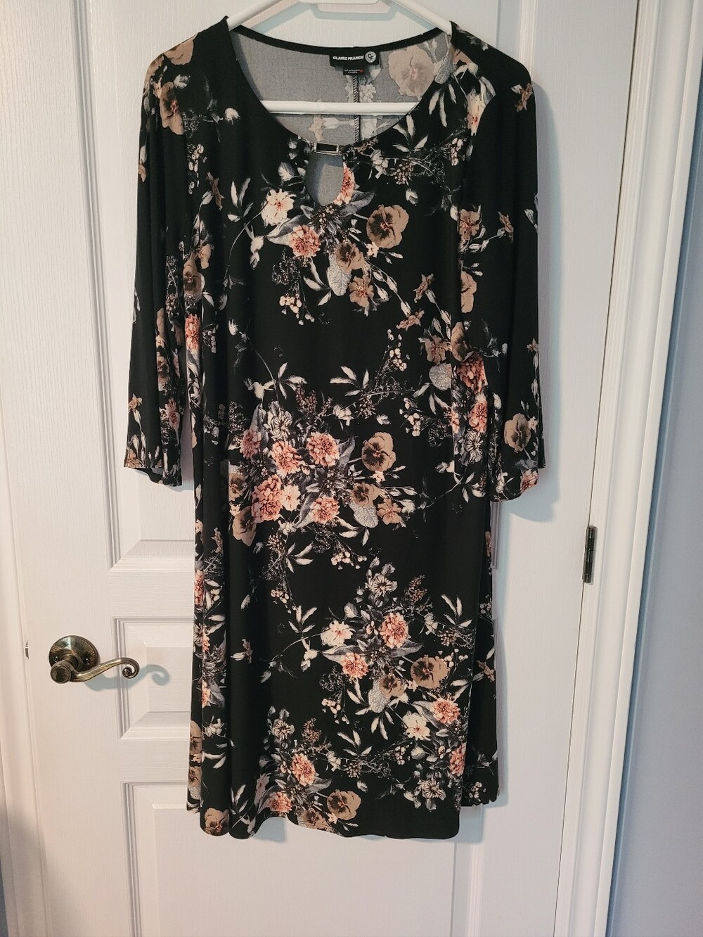 Floral Keyhole A-Line Dress in Black and Blush